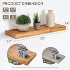 Marsmiles 20 inch Floating Shelves for Wall Solid Elm Wood Shelves|Rustic Wall Shelves with Heavy-Duty Invisible Bracket for Bathroom Living Room Kitchen|Natural, 2 Pack