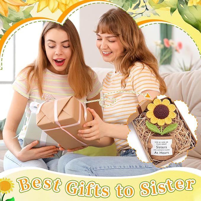 Wavwavw Sister Gifts Handmade Crochet Doll with Card Crochet Present for Sisters Sis Big Little Sister Birthday Wedding Home Decor(at Heart)