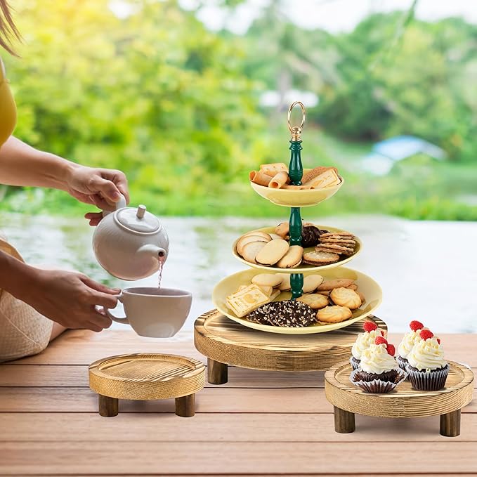 6PCS Wooden Risers for Display Wood Cake Stand for Party Round Food Risers for Buffet Wooden Holder Rustic Riser for Decor Tiered Tray Decor Home Kitchen (Light Brown, 6 PCS (8”, 6”, 5”))