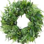 24 Inch Artificial Greenery Wreath for Front Door - Green Wreath with Eucalyptus and Fern Leaves, Spring Summer Fall Winter Eucalyptus Wreaths, Indoor Outdoor Wreath for Farmhouse Outside Year Round