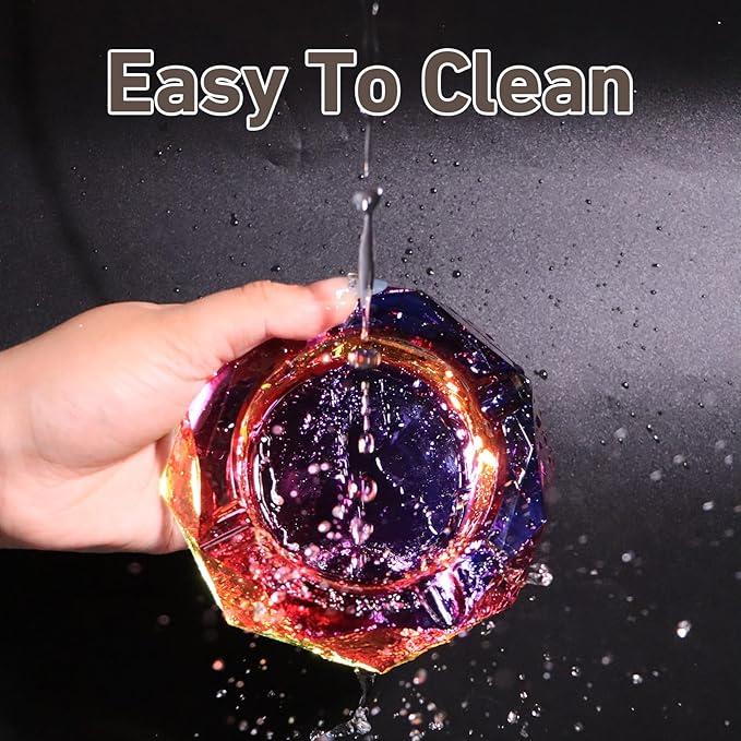 Coomin Crystal Glass Ashtray, Sparkly Cigar Cigarettes Ash Tray, Ashtrays for Smokers Indoor Office Home Desktop Tabletop, Unique Luxury Gifts for Women, Purple