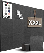 WALLHERO Cork Boards for Office, Dart Board Wall Protector, 59"x36" | 15 Pack | Black Bulletin Board, Cork Board, Cork Board Squares, Homasote Board, Bulletin Board Tiles (Gray Black)