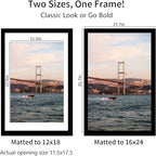 16x24 Picture Frame Black Set of 3, Display Pictures 12x18 with Mat or 16 x 24 Without Mat, Poster Frames 16x24 Poster Frames for Wall Hanging Horizontal and Vertical