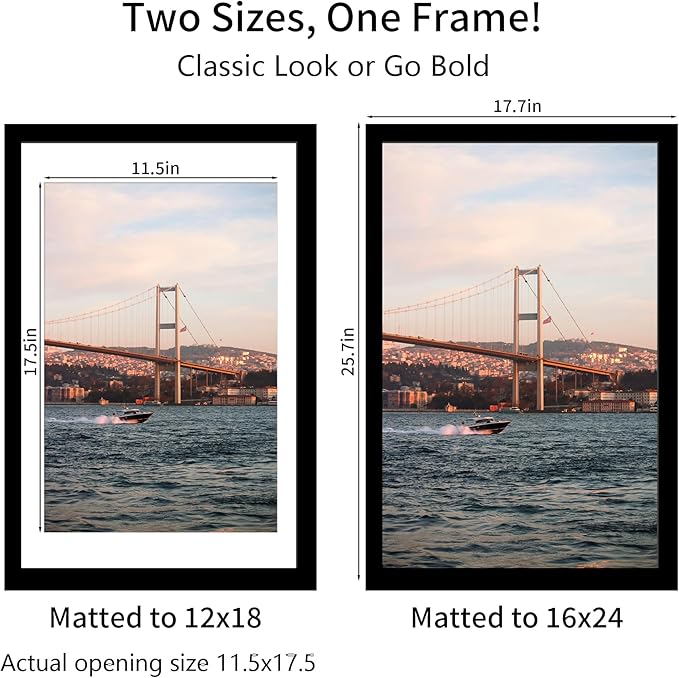 16x24 Picture Frame Black Set of 3, Display Pictures 12x18 with Mat or 16 x 24 Without Mat, Poster Frames 16x24 Poster Frames for Wall Hanging Horizontal and Vertical