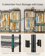 SONGMICS Heavy-Duty Clothes Rack, Garment Rack, Portable Closet, 68.7-Inch Wide Clothing Rack with Adjustable Mesh Shelves and Hanging Rails, Ink Black ULGR433B01