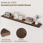 Floating Shelves for Wall Decor, 8 Inch Deep Rustic Solid Elm Wood Floating Shelves Wall Mounted, Wall Shelves with Invisible Bracket for Living Room Bathroom Bedroom Kitchen, 55 Inch Set of 1, Walnut