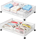 Under Bed Storage with Wheels, Foldable Metal Mesh Underbed Storage Container Bins, Tool-free Assembly Clothes Drawer Organizer, 2Pack