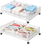 Under Bed Storage with Wheels, Foldable Metal Mesh Underbed Storage Container Bins, Tool-free Assembly Clothes Drawer Organizer, 2Pack