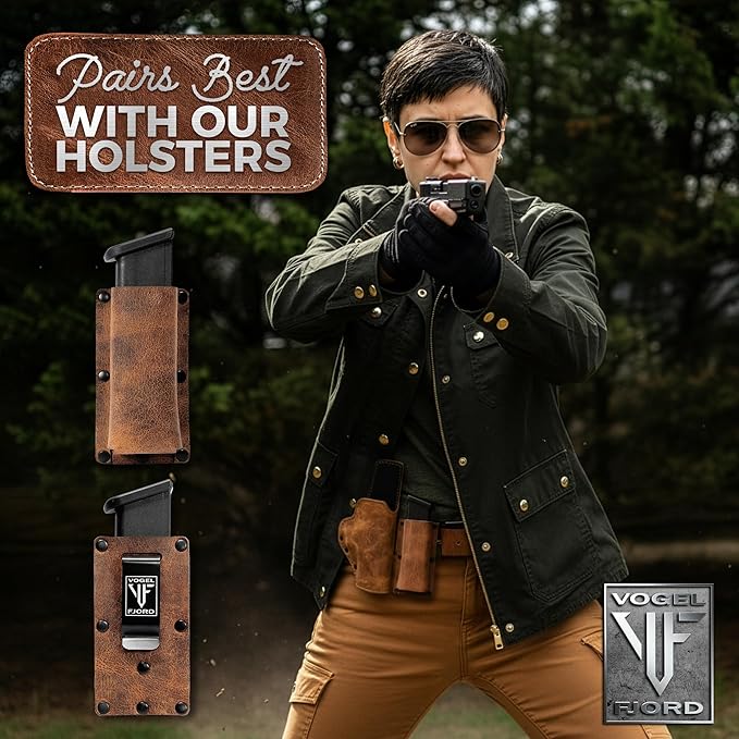 Buffalo Leather Magazine Holder - IWB/OWB Convertible - Right/Left Handed for Men and Women - Premium Mag Belt Pouch - Compatible with Glock & Sig