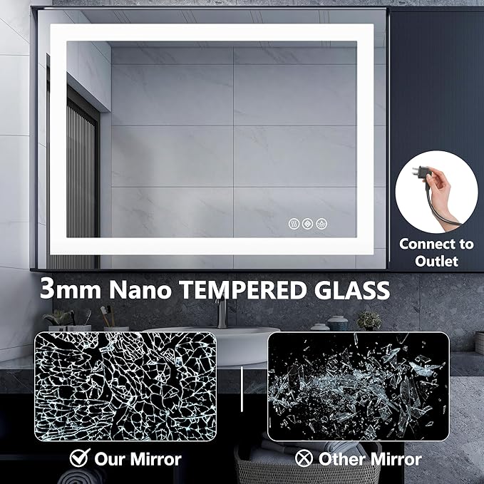 DUMOS 36.1"x36.1" LED Bathroom Mirror, Smart Anti-Fog Bathroom Vanity Mirror with Front Light & Backlit, 3 Color Temperatures, Dimmable, Memory Function