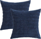 MIULEE Pack of 2 Corduroy Decorative Throw Pillow Covers 20x20 Inch Soft Boho Striped Pillow Covers Modern Farmhouse Home Decor for Summer Coastal Sofa Living Room Couch Bed Dark Blue
