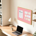 Linen Bulletin Board 24" x 18", Fabric Pin Board with Gold Aluminum Frame, Decorative Vision Board for Home Office, Bedroom & Dorm Wall Decor, Includes 10 Push Pins, Pink