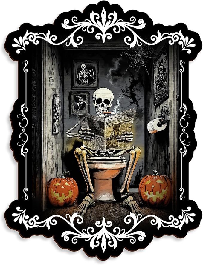 Pinetree Art Halloween Bathroom Wall Decor, Skeleton Gothic Wall Art for Toilet Decorative