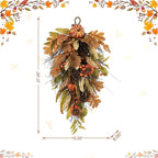 Glitzhome 2 Pcs Fall Teardrop Swags for Front Door, Artificial Wall Decorative Swags with Leaf & Pumpkins & Pine Cones & Berries for Home Porch Wall Window Halloween Thanksgiving Indoor Outdoor Decor