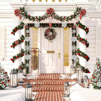 Whaline 40Pcs White Glitter Snowflake Winter Snowflake Ornaments Christmas Hanging Decorations with 197 Inches Silver Rope for Wedding Birthday Home Xmas Tree Window Door Accessories
