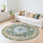 U'Artlines Boho Vintage Round Area Rug 6ft Machine Washable Low Pile Soft Floor Carpet Non Slip Non Shedding Accent Rug for Living Room Bedroom Entryway Dining Room Office Green