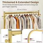 Clothes Clothing Rack, Rolling Heavy Duty Clothes Rack Load 420 LBS With Wheels, Metal Clothes Rack for Hanging Clothes, Portable Standing Clothes Garment Rack,Gold,48 inches