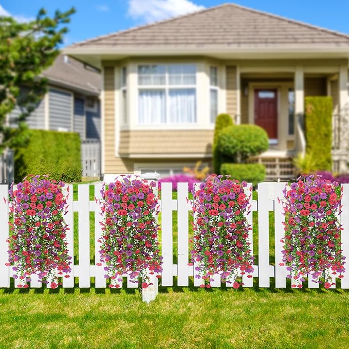 2 Bundles Fake Flowers for Spring Decor, Hanging Artificial Flowers for Outdoors, UV Resistant Spring Floral Stems for Porch, Window and Garden Decoration (2)