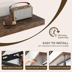 RICHFOCUS 36Inch Floating Shelves for Wall 2 Pack Shelves for Bedroom|Kitchen|Bathroom Wall Mounted Rustic Wood Floating Shelf with Invisible Brackets for Books|Storage|Decor, Rustic Brown
