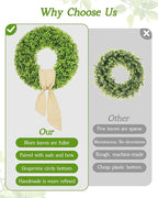 Vlorart 23 Inch Large Boxwood Door Wreaths for Front Door All Season, Artificial Spring Summer Green Wreath with Sash & Bow, Front Door Wreaths for Indoor Outdoor Porch Wall Window Farmhouse Decor