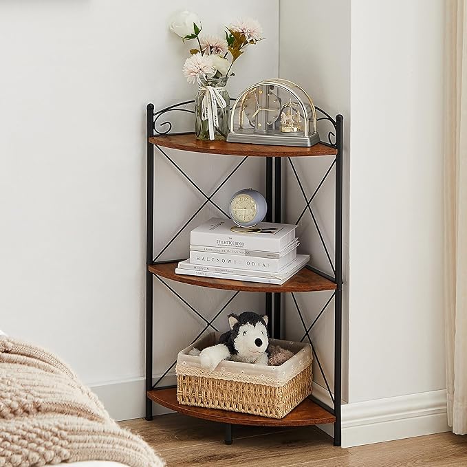 VECELO Corner Table/Cabinet with Storage Shelves, Free-Standing Organizer for Compact Space in Living Room/Study/Lobby/Bedroom