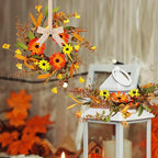 8 Pcs Mini Fall Autumn Swags Wreaths Thanksgiving Artificial Daisy Candle Rings Wreaths Autumn Cabinets Farmhouse Wreath with Ribbon for Pillar Front Door Porch Wall Window Decoration