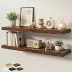 Floating Shelves for Wall 48 in x 9.3 in Deep, Wall Mounted Rustic Wood Shelf with Invisible Brackets for Storage & Display, Living Room Bedroom Bathroom, Brown, 2 Pack