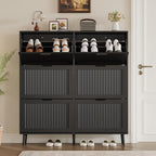 Shoe Cabinet for Entryway with 6 Flip Drawers, Slim Wooden Shoe Storage Organizer with Modern Fluted Pannel，Freestanding Narrow Hidden Shoe Rack for Hallway, Foyer, Living Room
