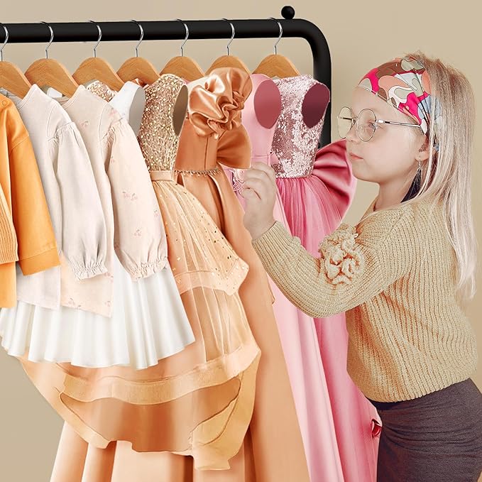 Kids Clothing Rack - Small Garment Rack - Small Kids Costume Wardrobe Rack with 2 Fabric Floors Storage Shelf - Mini Short Baby Toddler Clothes Rack