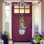 4th of July Large Size Chinoiserie Bonsai Door Hanger Patriotic Topiary Wooden Sign Front Door Home Wreath Red White and Blue Ornament for 250 Anniversary Independence Day Indoor Outdoor Yard Porch