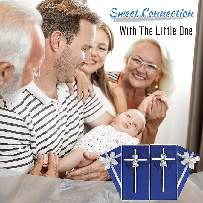 2 PCs Silver Baby Wall Cross Baptism Gifts for Boy and Girl Christening First Communion Dedication Gift for Baby Girls Goddaughter Religious Baptismal Children Crosses Gifts from Grandparents, 7in