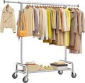 Raybee Heavy Duty Clothes Rack 75" Extra Wide, 450 LBS Clothing Rack with 4 Hooks, Lockable Wheels, Metal Garment Rack for Bedroom, Laundry Room, Commercial
