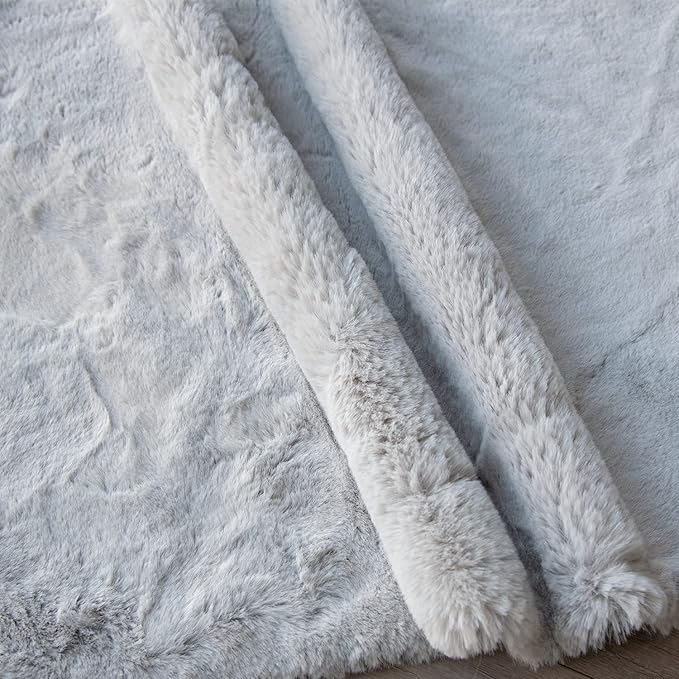 Faux Fuzzy Machine Washable Bunny Fur Area Rugs for Living Room Grey Fluffy Rug for Bedroom Sheepskin Rug 4x6 Rectangle Nursery