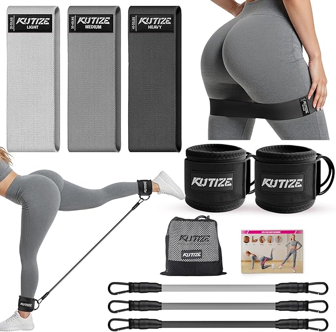 Ankle Resistance Bands with Cuffs & Fabric Resistance Bands Set - Legs & Glutes Workout Equipment for Women & Men, Home Gym Heavy Exercise Bands for Hip, Yoga, Strength Training, Rehab, Pilates