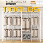 Raybee Clothes Rack with Cover,1100 LBS,Clothing Racks for Hanging Clothes Heavy Duty,Portable Closet with Shelves,Adjustable,White,75.8" W x 17.7" D x 76.9" H