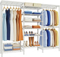 H12 Heavy Duty Clothes Rack with Adjustable 5-Tier Shoe Rack, Metal Clothing Racks for Hanging Clothes, Freestanding Shoe Organizer Large Garment Racks, 15.7" D x 68.7" W x 76.4" H, White