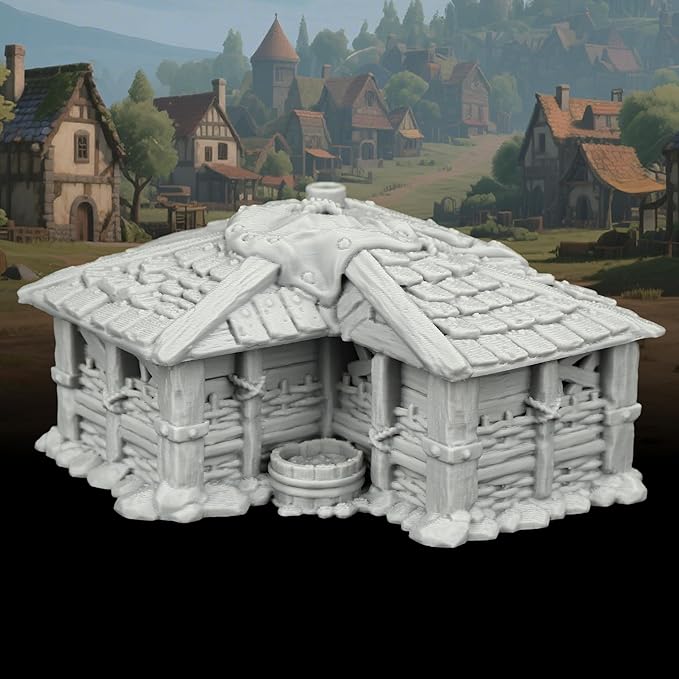 TTRPG Buildings – 25mm Scale Unpainted Tabletop Scenery Props for Role Playing, Dungeons and Dragons RPG Terrain – Medieval Village H AF1124H