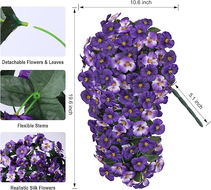 HyeFlora Artificial Flowers for Outdoors 2pcs Faux Silk Pansy Vines Lush UV Resistant Fake Hanging Flower Plants for Outside Porch Yard Patio Window Box (Mix Rose)