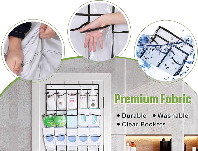 MISSLO 35 Clear Large Pockets Over The Door Shoe Organizer Sturdy Oxford Fabric Hanging Shoe Rack Closet Shoe Holder Hanger, White