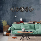 CREATCABIN 7Pcs Eyes Hands Moon Cycle Decor Boho Ornament Half Round Wood Pendant Moon Phase Decoration Halloween Ramadan Home Art Wall Hanging for Bedroom Farmhouse Gallery Apartment Bar 37.1x6.3in