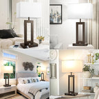 27.2’’ Tall Brown Table Lamps for Living Room Bedroom, Bedside Touch Control Lamps with 2 USB Ports&AC Outlet, 3 Color Temp.&Stepless Dimming Desk Lamp Sets for Home Office, Pre-assembled White Shade