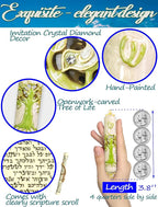 Exquisite Enamel Design Mezuzah with Scroll, Easy Install Use Double-Sided Tape, Tree of Life Theme Mezuzah for Door with Crystal Diamond Accent for Any Memorable Jewish Occasions, 3.8”
