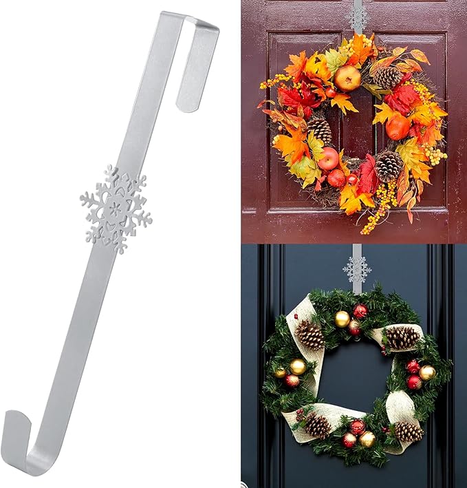 15 inches Christmas Decorative Wreath Hangers for Front Door;Over the Door Hooks (Silver, Snowflake)