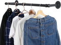 WEBI Clothing Rack Wall Mount,24" Industrial Pipe Clothes Rack for Hanging Clothes,Heavy Duty Iron Garment Rack Bar,Retail Display Clothes Rod for Closet,Laundry Room,Black