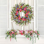 Spring Wreaths for Front Door 24 Inch with Vibrant Lavender and Daisy, Large Spring & Summer Wreath for Door Outside, Year Round Farmhouse Wedding Window Wall Decor, Housewarming Gift