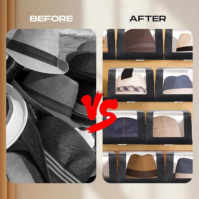 20 Pcs Modern Hat Boxes with Window Baseball Hat Organizer Display Box for Hat, 8.7 x 7.7 x 4.8, Black Paper Fold Storage Container Packing Box for Baseball Caps Dad Hat Billed Cap