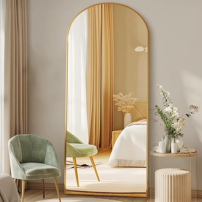 DUMOS Arched Full Length Mirror, 56"x21" Full Body Floor Standing Mirror with Aluminum Frame and Shatter Proorf Nano Glass, Modern Wall Hanging Leaning for Living Room, Home Decor, Gold