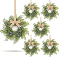 6 Pcs Small Blueberry Swags Spring Summer Wreath Mini Kitchen Candle Rings 3” Blue Berry Cabinet Wreaths with Retro Burlap Ribbon for Farmhouse Rustic Home Front Door Window Wedding Chair Wall