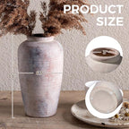 Rustic Distressed Ceramic Threaded Vase, 11" H Handmade Wabi Sabi Decor Vase (Antique Terracotta with Lime White & Distressed Black Patches) for Living Room Table Centerpieces, Entryway & Fireplace
