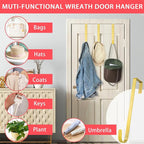 12” Wreath Hanger Over the Door Hooks, Non Scratch Wreath Door Hanger Hooks for Hanging Welcome Sign, Metal Wreath Hangers for Front Door Decor, Thin Door Hanger for Easter Christmas Home Decoration